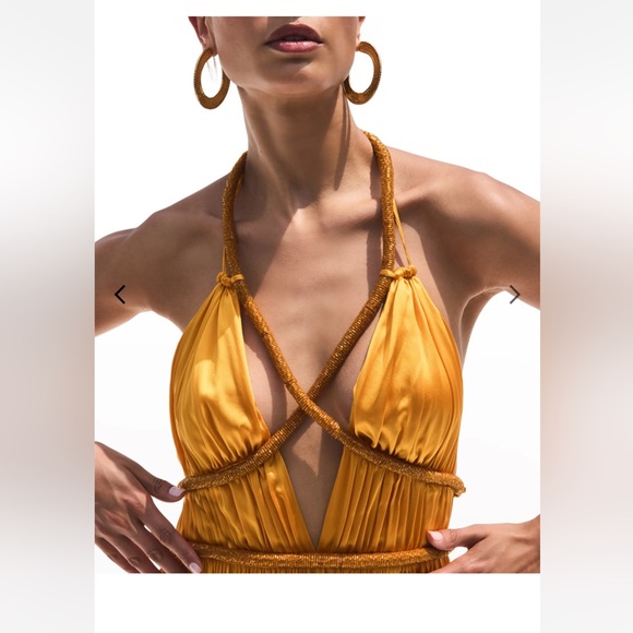 Cult Gaia Salee Ruched Deep V-Neck Gown MARIGOLD Size 0 - Picture 2 of 4